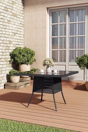 Living and Home Square Wicker Garden Dining Table With Parasol Hole in Black