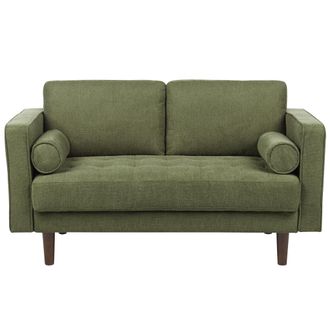 Beliani Sof&aacute; Retro 2 Plazas Tapizado Tela Poli&eacute;ster Respaldo Acolchado Sala De Estar Verde Nurmo