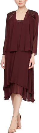 S.L. Fashions Beaded Detail Chiffon Dress with Jacket in Fig at Nordstrom, Size 18