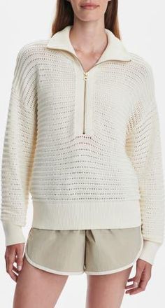 Varley Tara Pointelle Half Zip Sweater in Egret at Nordstrom Rack, Size X-Large