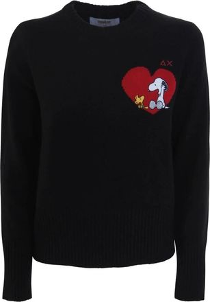 Sun 68 Zwarte Peanuts Wintertrui - Dames - Ronde hals truien - Zwart - M - Wol - Truien & Vesten