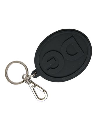 Dolce & Gabbana Womens Black Rubber Dg Logo Silver Brass Metal Keyring Keychain | Accessory