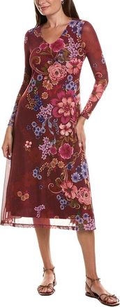 Johnny Was Petite Long Sleeve V-Neck Mesh Midi Dress