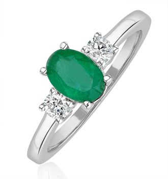 The Diamond Store Emerald 0.75ct And Diamond 18K White Gold Ring N4316Y