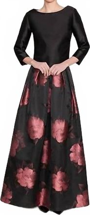 Bigio Collection Floral Jacquard Gown In Black/rose