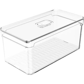 Ou Clear Stackable Fridge Organizer Bin with Drain Tray and Vented Lid, 5.3 Quart Capacity in Clear With White Drainer at Nordstrom