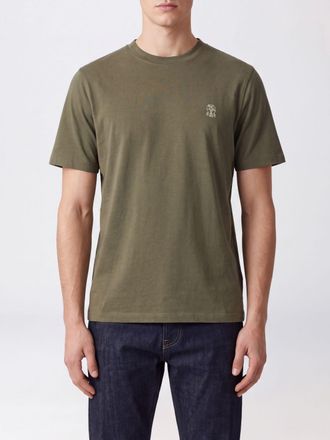 Brunello Cucinelli T-shirt girocollo in cotone con logo a contrasto