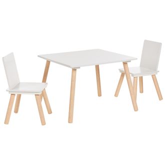 Beliani Conjunto Infantil 2 Plazas Elegante Mesa Con Sillas Mdf Madera De Pino Habitaci&oacute;n Infantil Blanco Y Madera Clara Wringley
