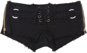 Generic Fashion Casual Cotton Pants for Women, Ultra Low Waist, Slimming and Sexy Shorts in Solid Colour with Side Slits Shorts Women 46, black, M