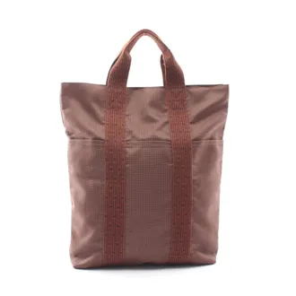 Herm&egrave;s Brown Nylon Canvas Handbag Tote Bag (Pre-Owned)