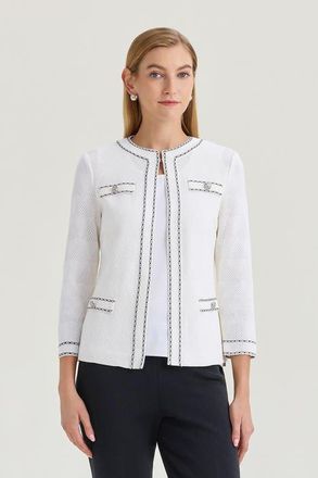 Ming Wang Heritage Diamond Faux Link Trim Knit Jacket in White/black at Nordstrom, Size Xx-Small