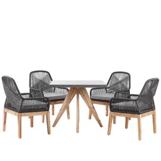 Beliani Conjunto De Comedor Para Jard&iacute;n Cemento Reforzado De Madera Gris Claro Para 4 Personas Mesa Cuadrada Sillas Negras Dise&ntilde;o Moderno Olbia