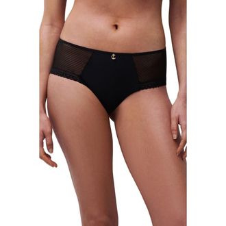 Chantelle Lace Trim Tulle & Microfiber Briefs in Black at Nordstrom, Size X-Small