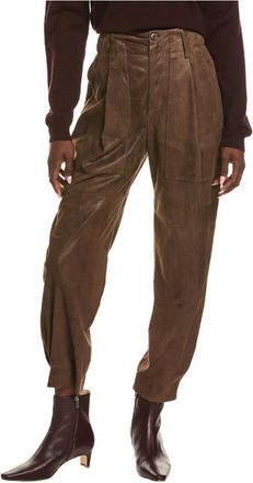 Brunello Cucinelli Brown Leather Relaxed Trousers, Brand Size 44 (US Size 10)