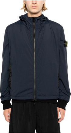Stone Island Capuchonjack met rits en afneembare capuchon - Heren - Zomerjassen - Blauw - M - Jassen