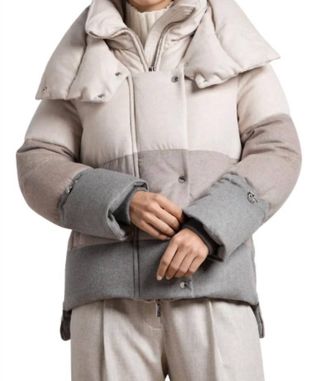 Moorer High Collar Color Block Short Jacket In Mandorla