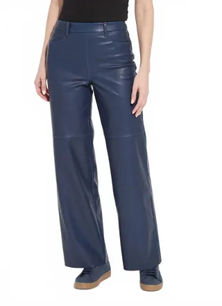 Lyss&eacute; Cortina Hi Waist Wide Leg Vegan Leather Pants In Deep Blue