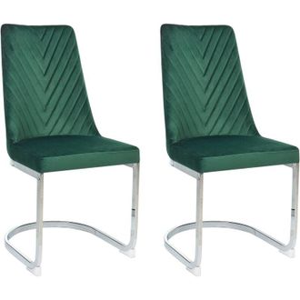 Beliani Beliani - Set of 2 Velvet Dining Chairs Armless High Back Cantilever Chairs Green Altoona