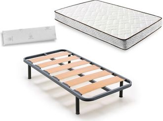 HOGAR 24 Cama Completa - Colch&oacute;n Flexitex Con Tejido 3d Y Aloe Vera, Altura 18 Cm + Somier Lama Ancha Con Patas De 32 Cm + Almohada Viscoel&aacute;stica, 80x190 Cm