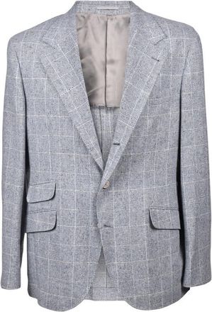 Brunello Cucinelli Neutral Blue Wool Check Blazer, Brand Size 48 (US Size 38)