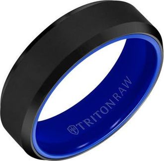 Triton 7MM Tungsten Raw Black DLC Ring with Ceramic Interior and Bevel Edge at Nordstrom, Size 10.5