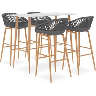 vidaXL Mesa Alta Y Taburetes De Bar 5 Piezas Blanco Y Gris Vidaxl