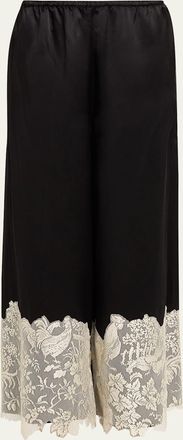 Rosie Assoulin Chicken Lace-Trim Silk Wide-Leg Pajama Pants