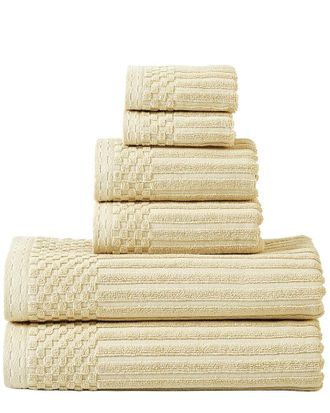 Superior Highly Absorbent 6Pc Solid And Checkered Border Cotton Towel Set