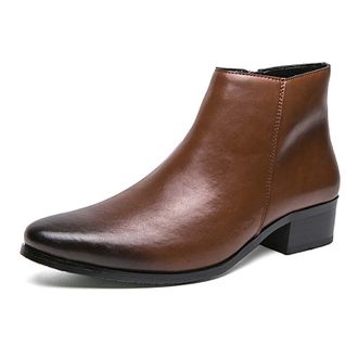 Generic MenS Ankle Boots with Side Zip, Classic Short Leather-Style Footwear for Autumn Winter, Smart Casual Office Shoes,Brown,7.5 UK