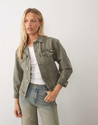 Calvin Klein Jeans Giacca di jeans stretta in vita kaki-Verde