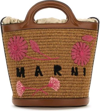 Marni Brown Raffia And Leather Tropicalia Bucket Bag