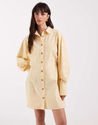 Asos Vestito camicia corto con vita stretta color latticello-Giallo