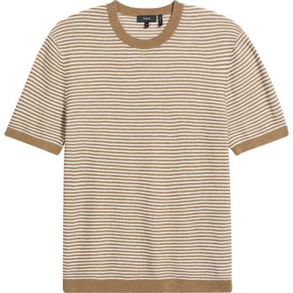 Theory Kolben Stripe Linen & Cotton Blend T-Shirt in Fresh Khaki/Winter Ivory at Nordstrom, Size Xx-Large