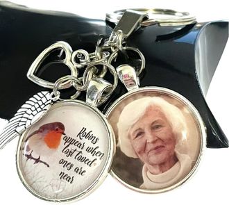 Generic Personalised Photo Keyring Robins Angel Wings Memorial Bereavement Memory Gift
