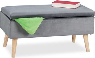 Relaxdays Relaxdays - Ba&uacute;l Almacenamiento, Terciopelo, 40 L, Acolchado, Patas Madera, Asiento Almacenaje, 41x80x40 Cm, Gris Oscuro