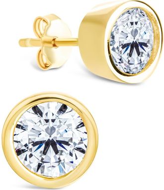 Sterling Forever Bezel Cubic Zirconia Stud Earrings in Gold at Nordstrom
