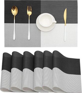 OEM Manteles Individuales, Resistentes Al Calor, Lavables, Antideslizantes, Impermeables Y Resistentes Al Aceite, Juego De 6, Negro/blanco
