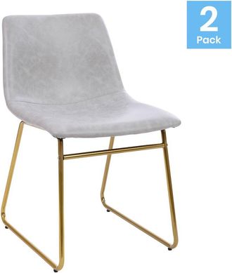 Flash Furniture 18 in Mid-Back Sled Base Dining Chair in Light Gray with Gold Frame, Set of 2