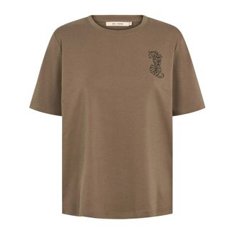 Rue de Femme RUE de Femme, Tops, Dames, Bruin, XL, Katoen, Bruine Suiker T-shirt met Geborduurd Motief