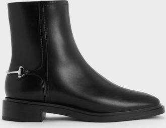 Charles & Keith Erinna Metallic-Accent Side-Zip Ankle Boots