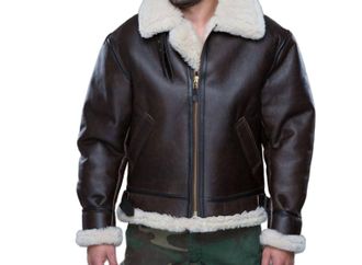 Cloud Nine Mens Sheepskin Bomber Coat In Brown Leather
