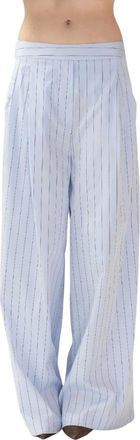 Erika Cavallini Semi Couture Broeken, Dames, Blauw, L, Katoen, Wijde broek