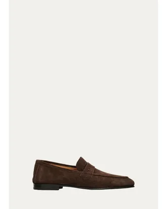 Bergdorf Goodman Mens Water-Resistant Suede Leather-Sole Penny Loafers