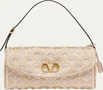 Valentino Garavani Devain Pearly-Embellished Satin Top-Handle Bag