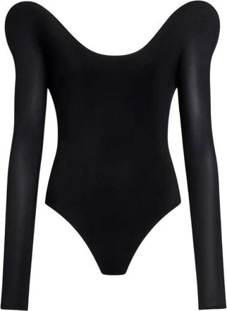 Alaia Curved Soft Jersey Bodysuit - Dames - Bodies - Zwart - XS - Leer - Tops