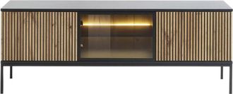 VENTE-UNIQUE.COM Mueble bajo de TV efecto madera negro, color natural claro