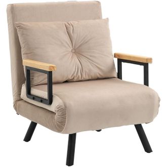 HOMCOM Poltrona Letto Imbottita con Schienale Reclinabile in 5 Posizioni Beige