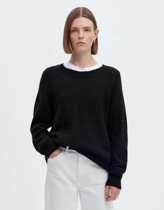 Selected Lulu maglione relaxed fit in misto lana di alpaca con maniche raglan nero