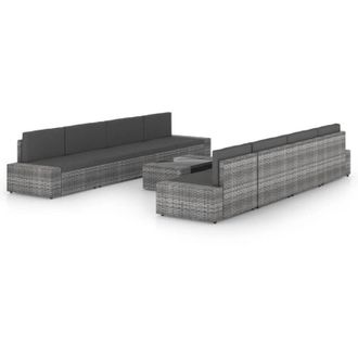 vidaXL Juego Muebles De Jard&iacute;n 9 Pzas Y Cojines Rat&aacute;n Sint&eacute;tico Gris Vidaxl