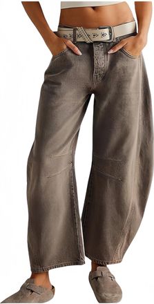 Generic Baggy Jeans Women Stretchy Mid Rise Barrel Jeans Women Vintage Loose Wide Leg Cropped Denim Pants Y2k Baggy Boyfriend Jean